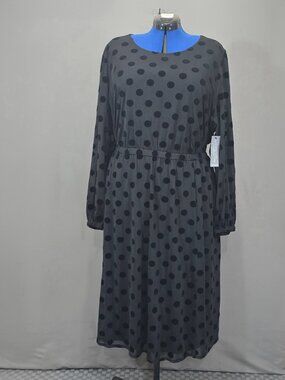 Lane Bryant Velvet Polka Dot Midi Dress 26 28 Plus Fit Flare Long Sleeve NWT